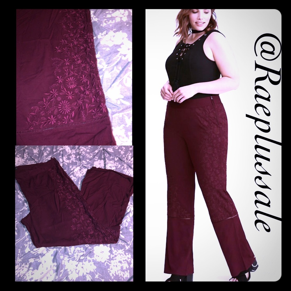 Torrid Burgundy Embroidered Flare Pants / US 26